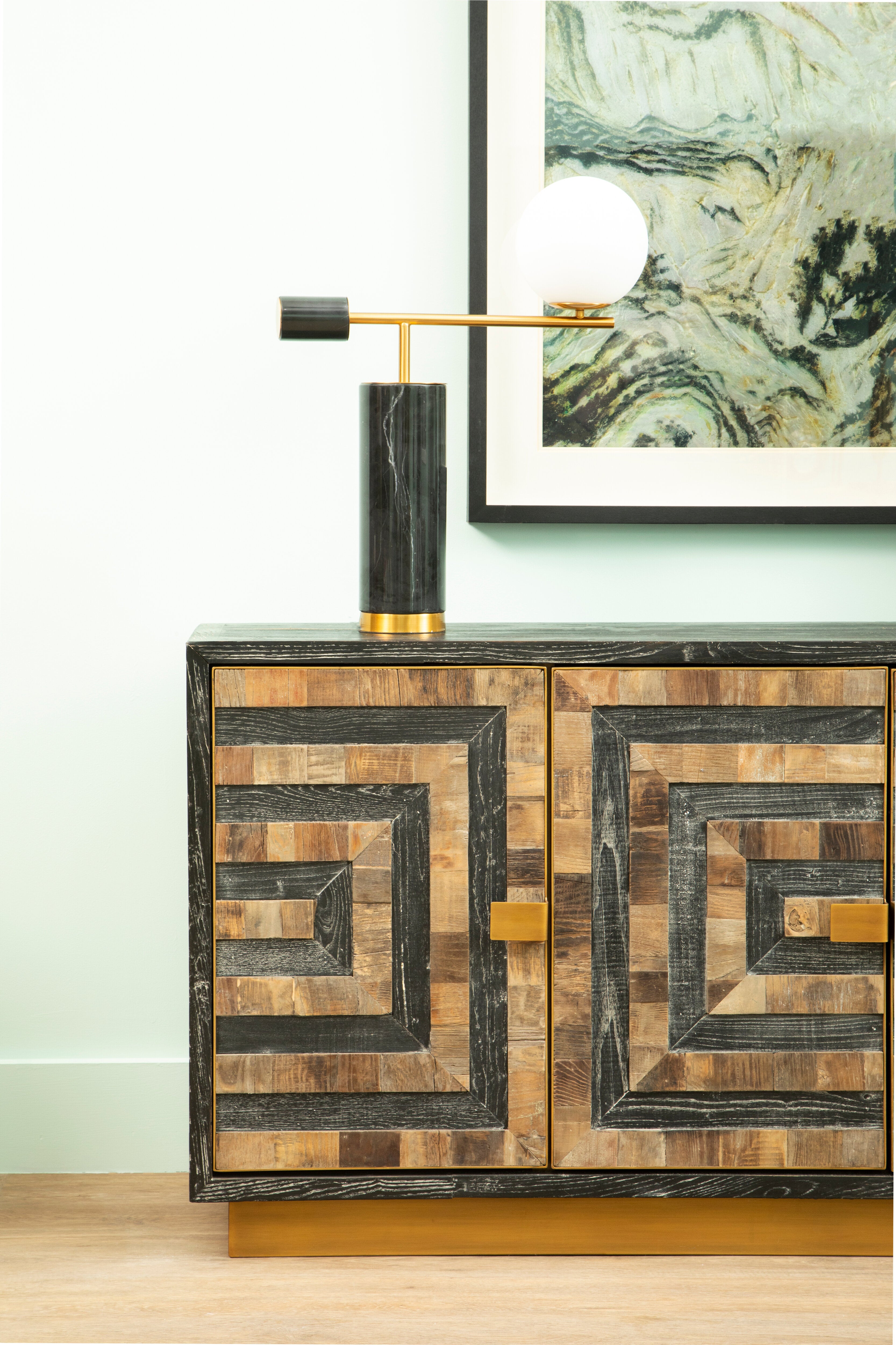 Borello Black Marble & White Glass Orb Table Lamp